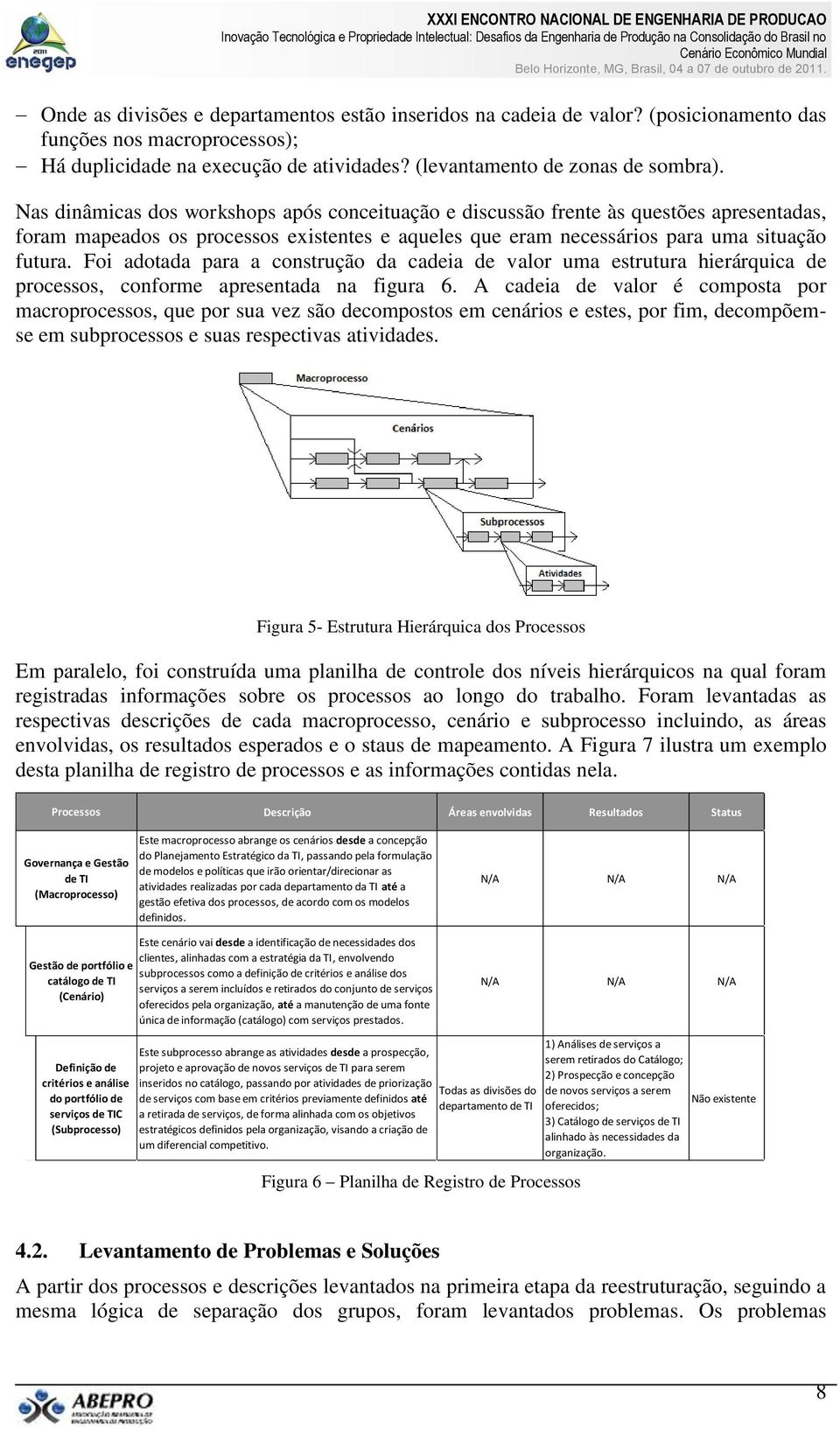 Foi adotada para a construção da cadeia de valor uma estrutura hierárquica de processos, conforme apresentada na figura 6.