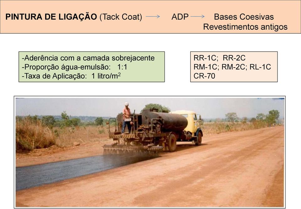 sobrejacente -Proporção água-emulsão: 1:1 -Taxa de