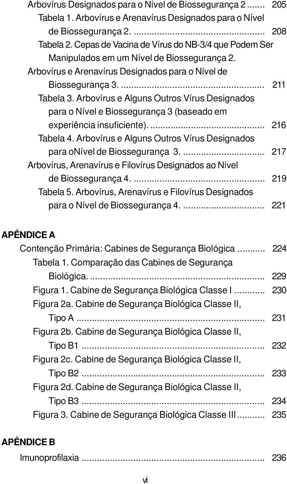 Arbovírus e Alguns Outros Vírus Designados para o Nível e Biossegurança 3 (baseado em experiência insuficiente).... 216 Tabela 4.