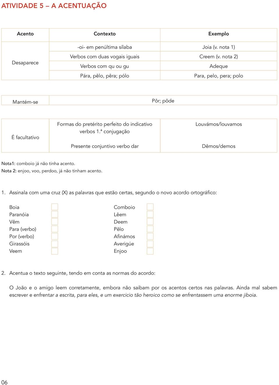 ª conjugação Presente conjuntivo verbo dar Louvámos/louvamos Dêmos/demos Nota1: comboio já não tinha acento. Nota 2: enjoo, voo, perdoo, já não tinham acento. 1.