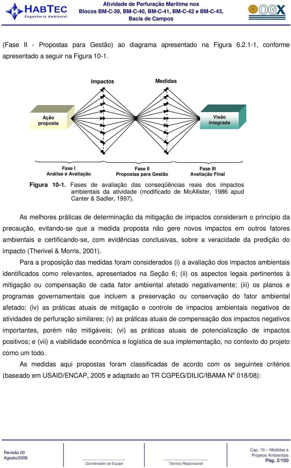 Fases de avaliação das conseqüências reais dos impactos ambientais da atividade (modificado de McAllister, 1986 apud Canter & Sadler, 1997).