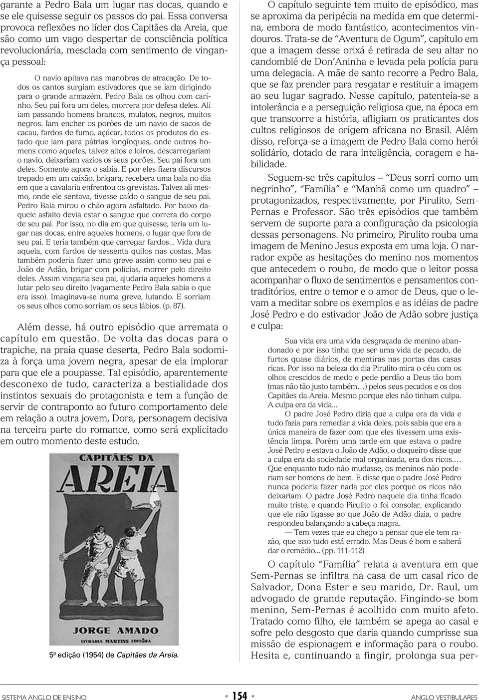 manobras de atracação. De todos os cantos surgiam estivadores que se iam dirigindo para o grande armazém. Pedro Bala os olhou com carinho. Seu pai fora um deles, morrera por defesa deles.