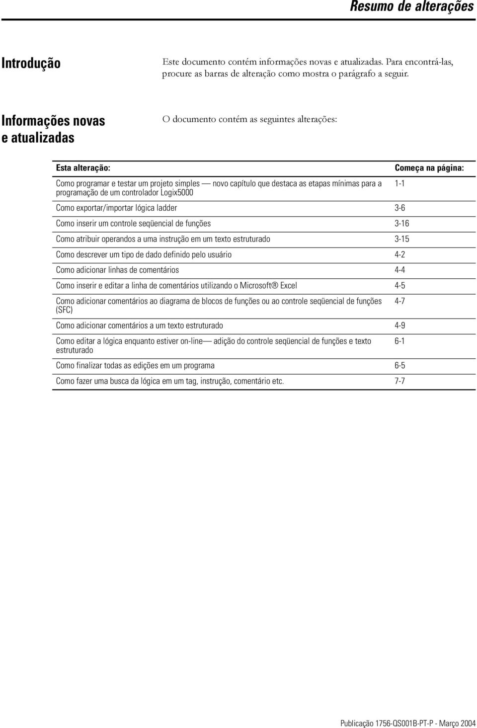 para a 1-1 programação de um controlador Logix5000 Como exportar/importar lógica ladder 3-6 Como inserir um controle seqüencial de funções 3-16 Como atribuir operandos a uma instrução em um texto