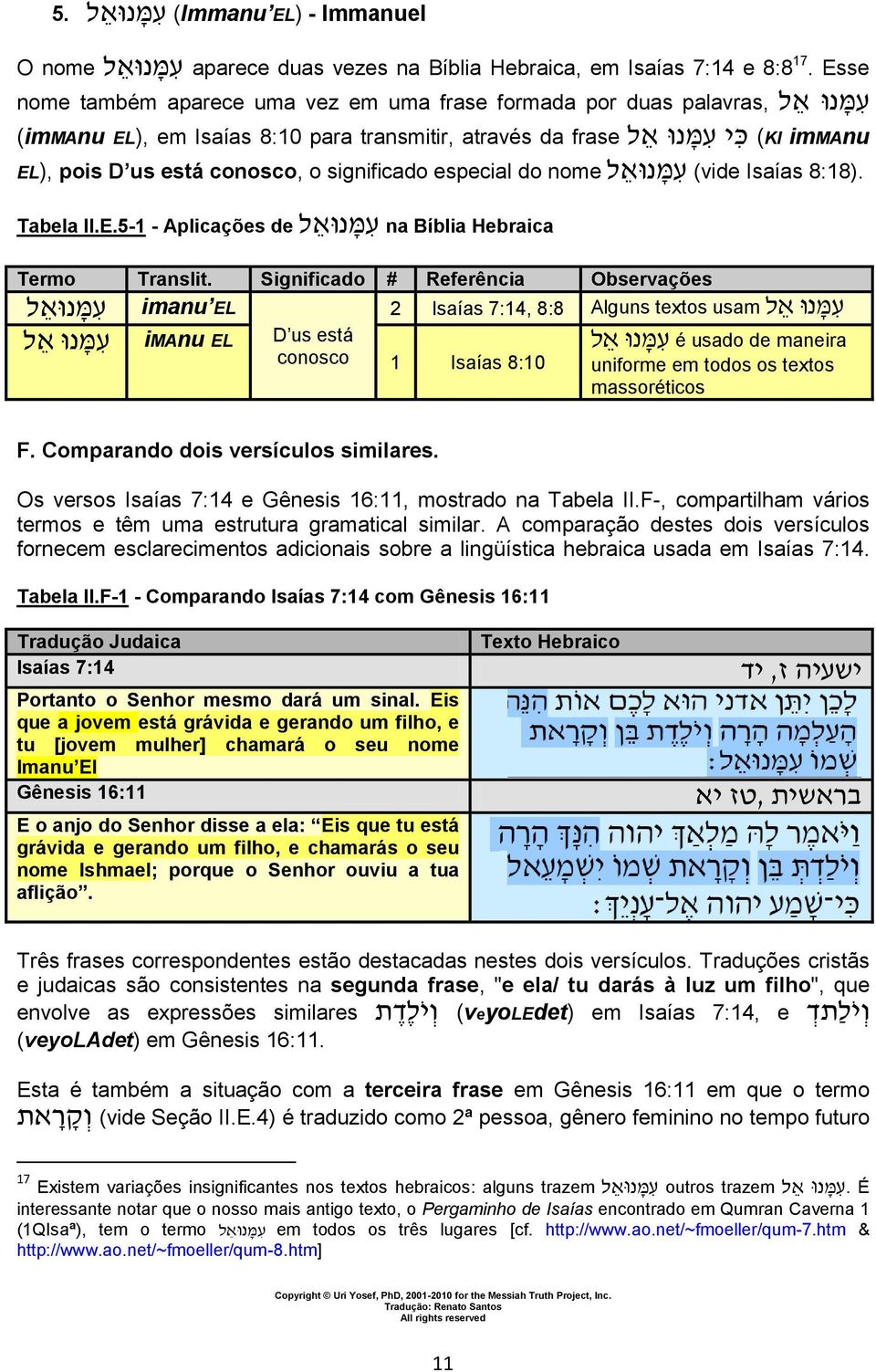 do nome (vide Isaías 8:18). Tabela II.E.5-1 - Aplicações de na Bíblia Hebraica Termo Translit.