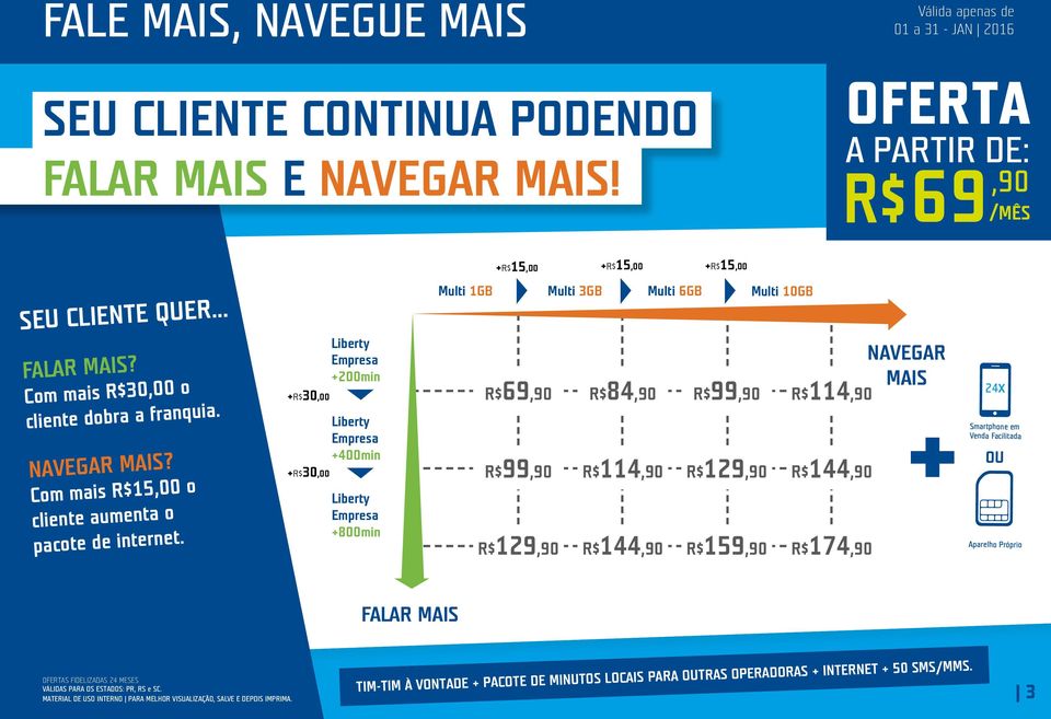 +30,00 +30,00 Liberty Empresa +200min Liberty Empresa +400min Liberty Empresa +800min Multi 1GB Multi 3GB Multi 6GB Multi 10GB 69,90 84,90 99,90 69,90 84,90 99,90 114,90 99,90 114,90 129,90