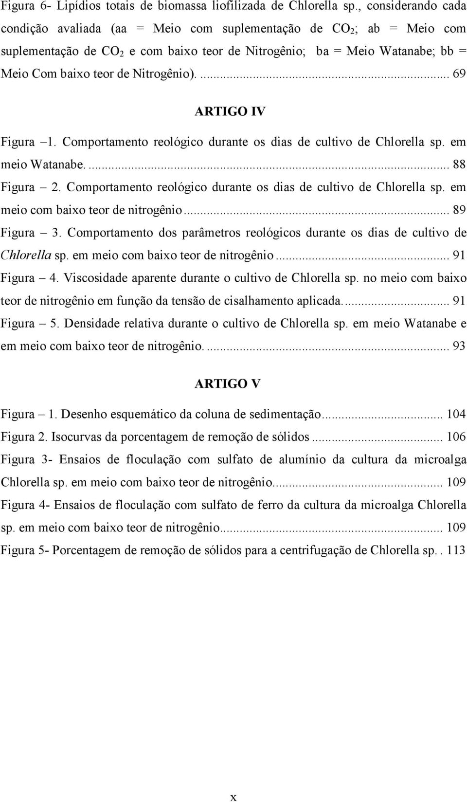 Nitrogênio).... 69 ARTIGO IV Figura 1. Comportamento reológico durante os dias de cultivo de Chlorella sp. em meio Watanabe.... 88 Figura 2.