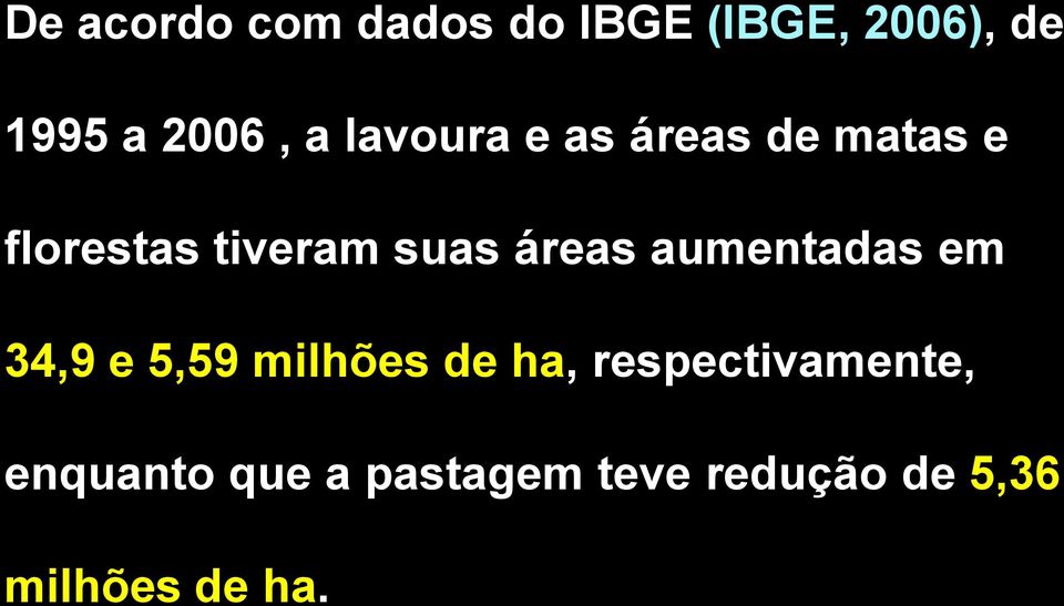 áreas aumentadas em 34,9 e 5,59 milhões de ha,