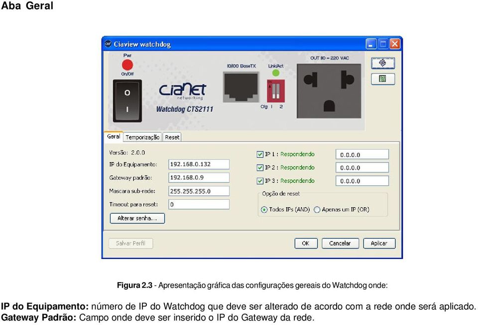 onde: IP do Equipamento: número de IP do Watchdog que deve ser