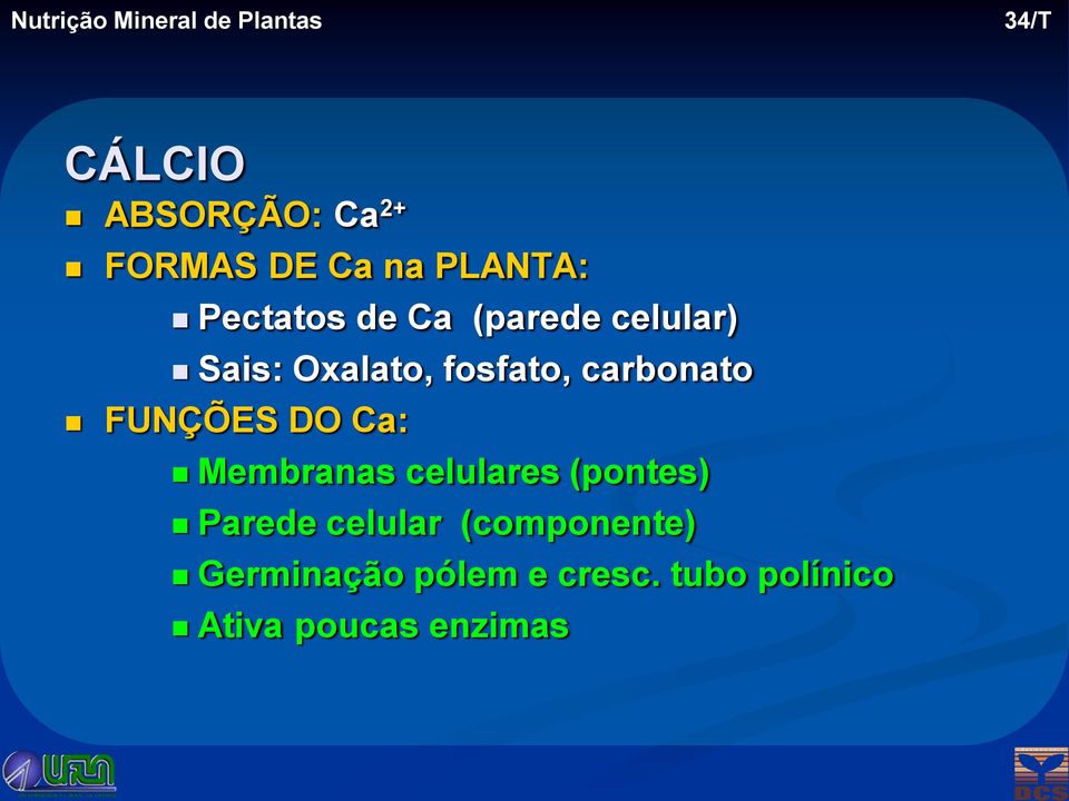 carbonato FUNÇÕES DO Ca: Membranas celulares (pontes) Parede celular