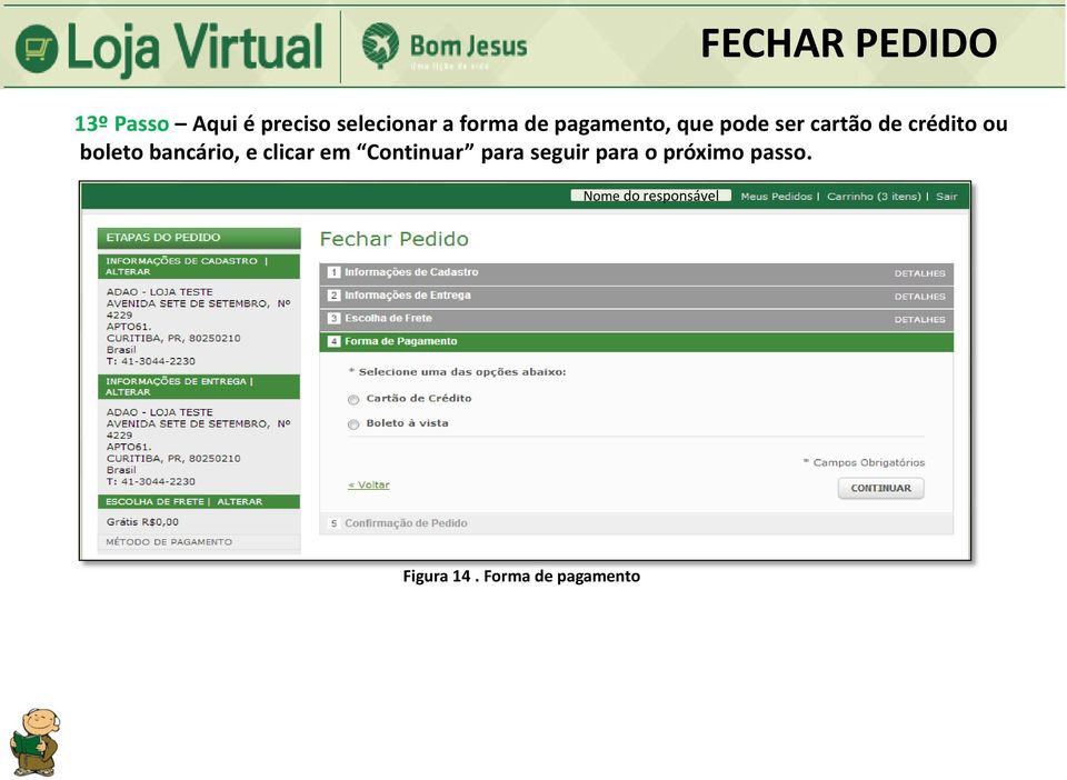 boleto bancário, e clicar em Continuar para seguir para