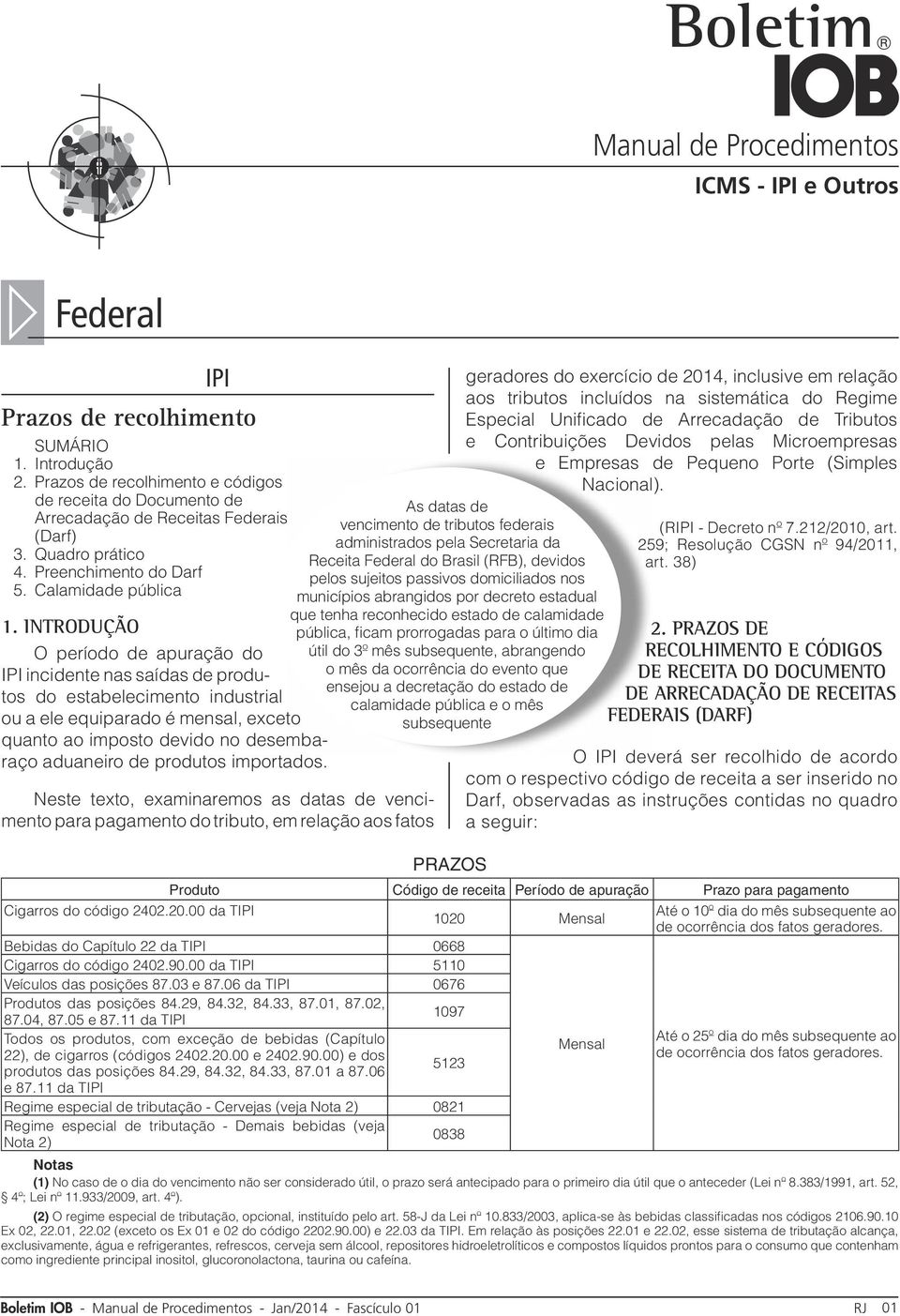 Introdução O período de apuração do IPI incidente nas saídas de produtos do estabelecimento industrial ou a ele equiparado é mensal, exceto quanto ao imposto devido no desembaraço aduaneiro de