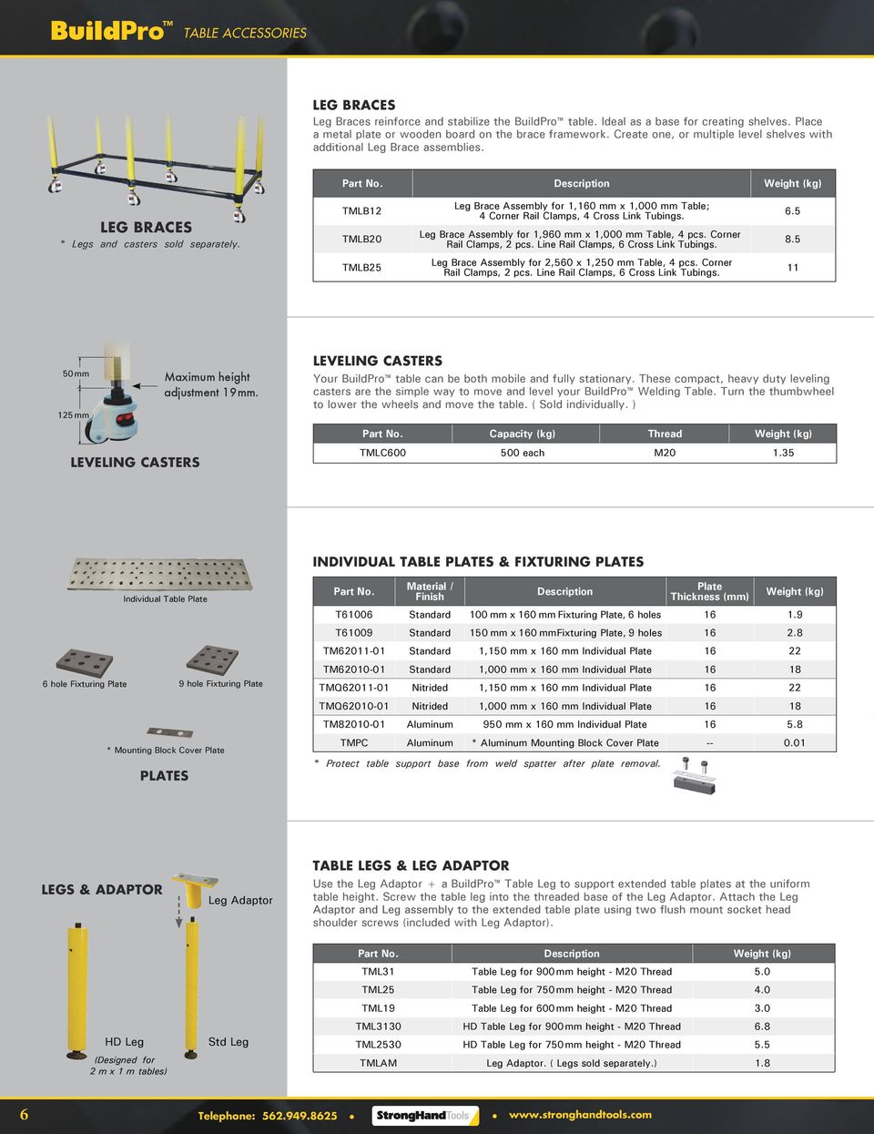 TMLB1 TMLB0 Leg Brace Assembly for 1,160 mm x 1,000 mm Table; Corner Rail Clamps, Cross Link Tubings. Leg Brace Assembly for 1,960 mm x 1,000 mm Table, pcs. Corner Rail Clamps, pcs.