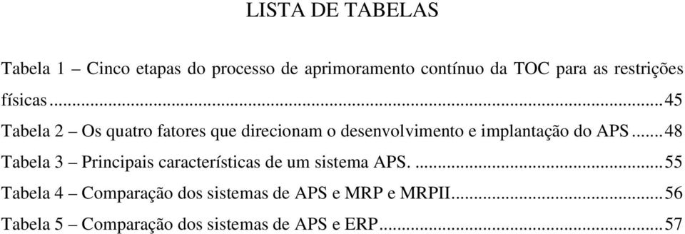 .. 45 Tabela 2 Os quatro fatores que direcionam o desenvolvimento e implantação do APS.