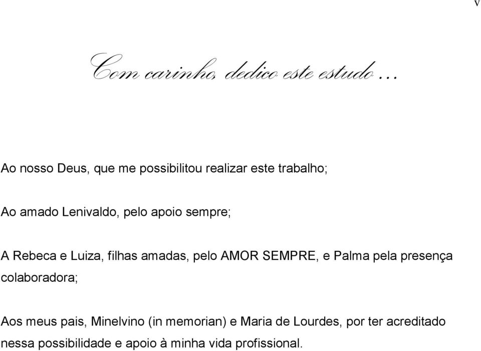 apoio sempre; A Rebeca e Luiza, filhas amadas, pelo AMOR SEMPRE, e Palma pela presença