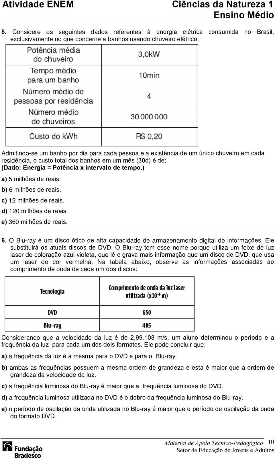 ) a) 5 milhões de reais. b) 6 milhões de reais. c) 12 milhões de reais. d) 120 milhões de reais. e) 360 milhões de reais. 6. O Blu-ray é um disco ótico de alta capacidade de armazenamento digital de informações.