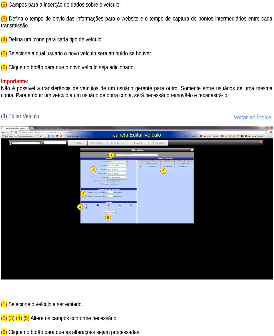 Importante: Não é possível a transferência de veículos de um usuário gerente para outro. Somente entre usuários de uma mesma conta.