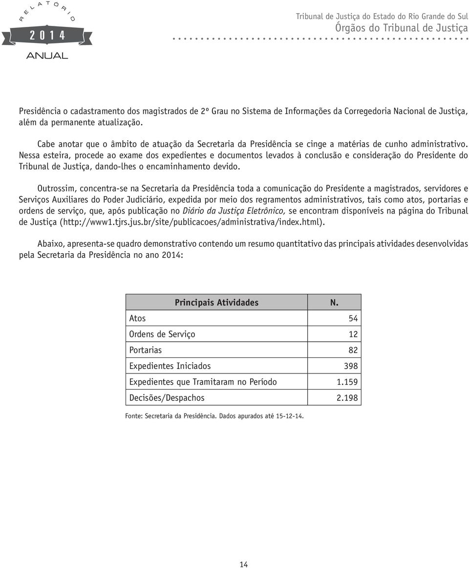 Nessa esteira, procede ao exame dos expedientes e documentos levados à conclusão e consideração do Presidente do Tribunal de Justiça, dando-lhes o encaminhamento devido.