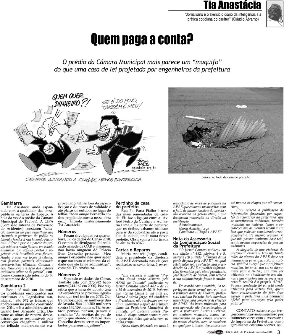 por engenheiros da prefeitura Buraco ao lado da casa do prefeito Gambiarra Tia Anastácia anda espantada com a qualidade das obras públicas na terra de Lobato.