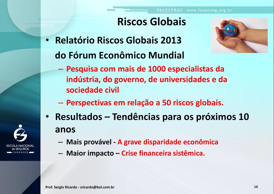 relação a 50 riscos globais.