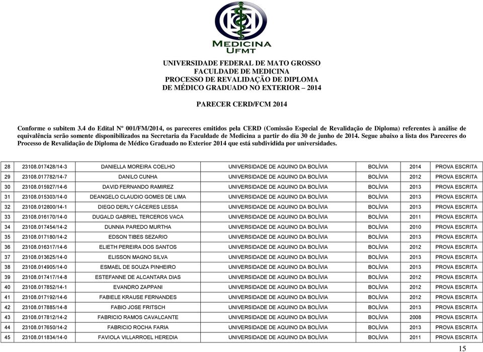 015303/14-0 DEANGELO CLAUDIO GOMES DE LIMA UNIVERSIDADE DE AQUINO DA BOLÍVIA BOLÍVIA 2013 PROVA ESCRITA 32 23108.