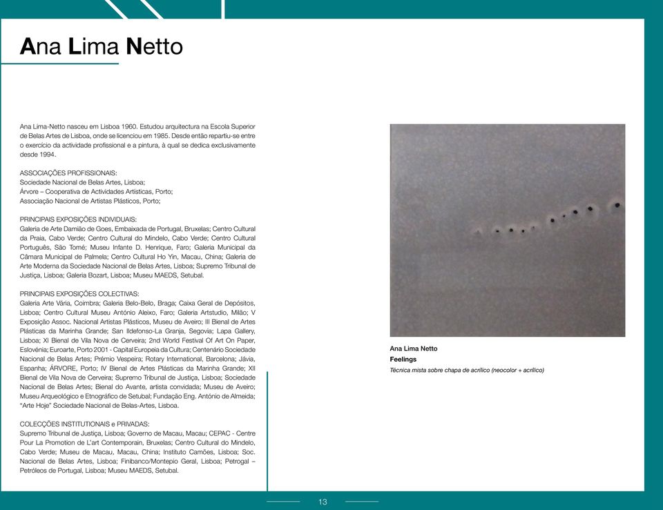 ASSOCIAÇÕES PROFISSIONAIS: Sociedade Nacional de Belas Artes, Lisboa; Árvore Cooperativa de Actividades Artísticas, Porto; Associação Nacional de Artistas Plásticos, Porto; PRINCIPAIS EXPOSIÇÕES