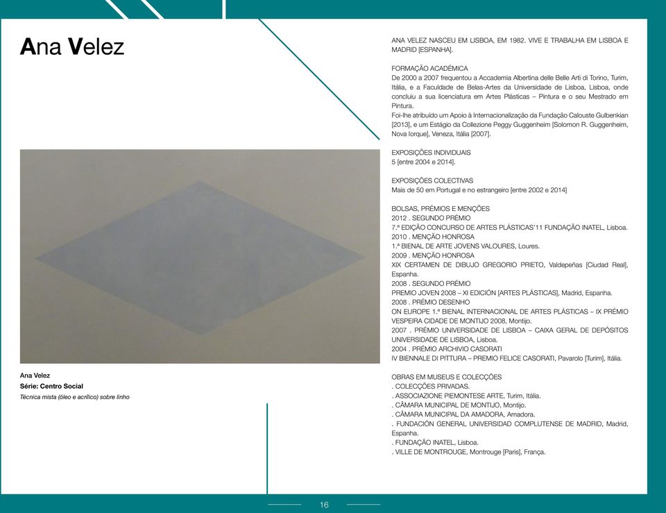 licenciatura em Artes Plásticas Pintura e o seu Mestrado em Pintura.