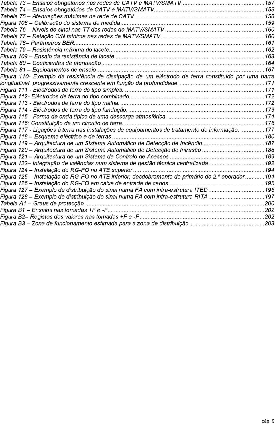 ..161 Tabela 79 Resistência máxima do lacete...162 Figura 109 Ensaio da resistência de lacete...163 Tabela 80 Coeficientes de atenuação...164 Tabela 81 Equipamentos de ensaio.