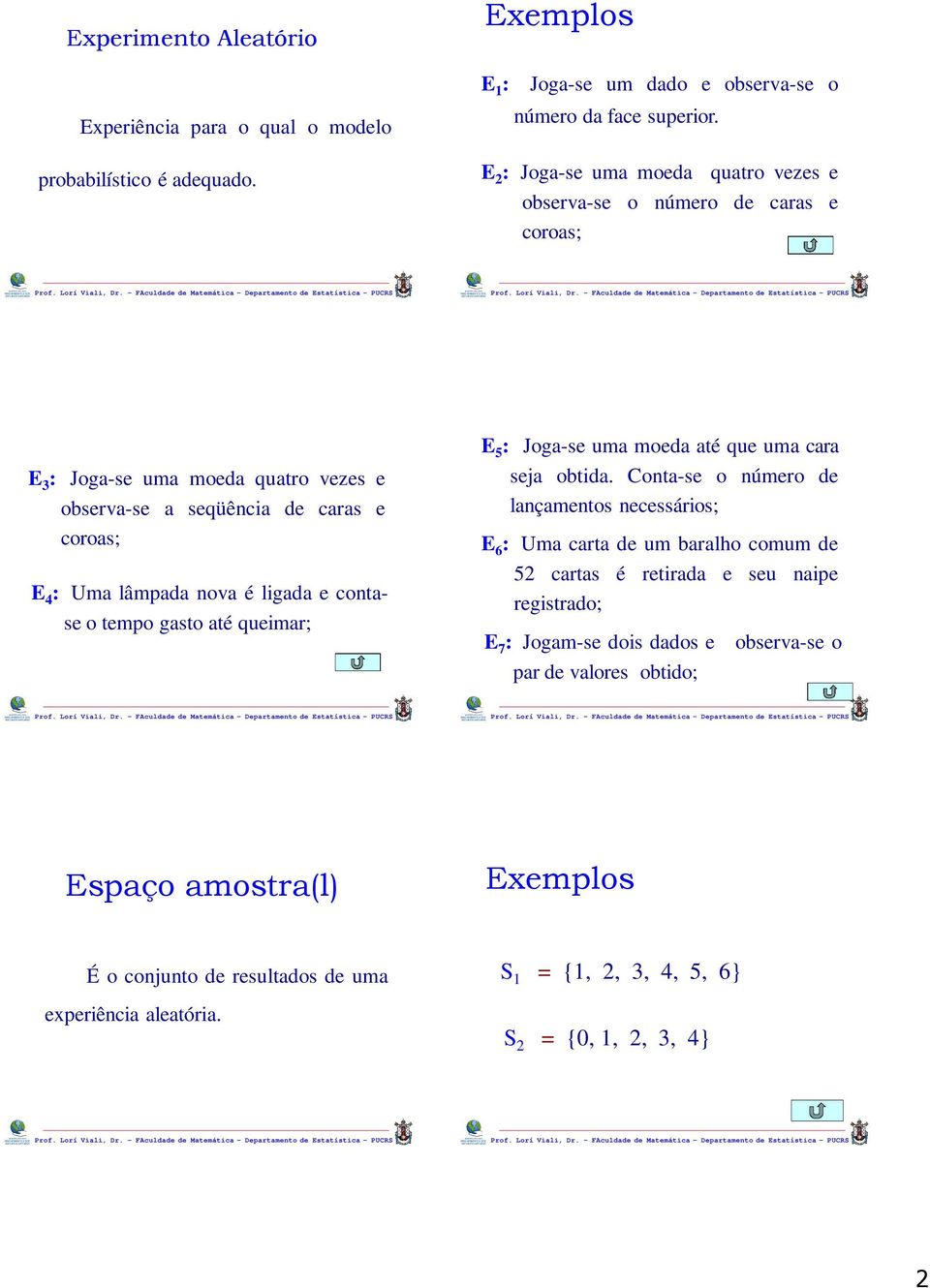 ligada e contase o tempo gasto até queimar; E 5 : Joga-se uma moeda até que uma cara seja obtida.