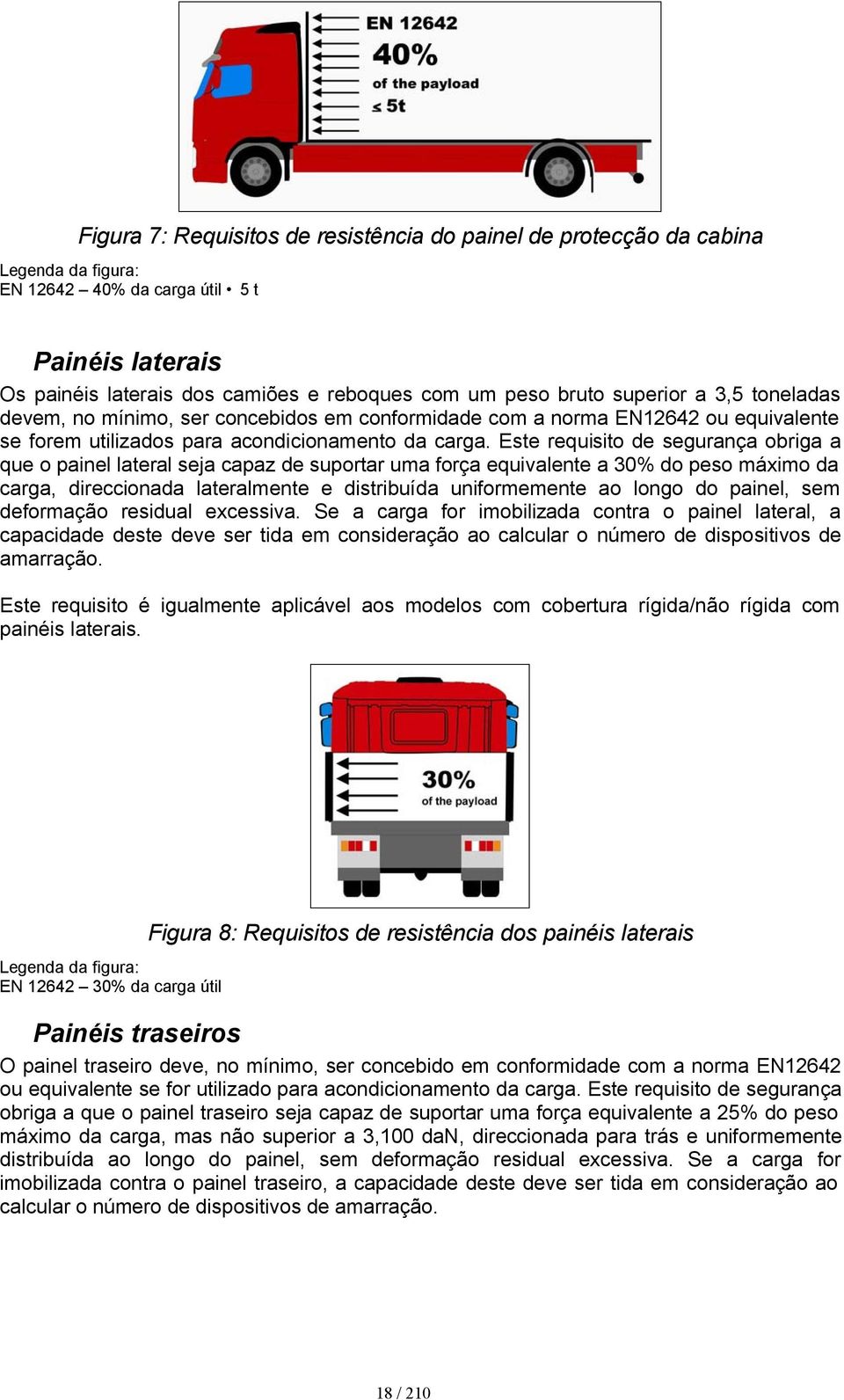 Este requisito de segurança obriga a que o painel lateral seja capaz de suportar uma força equivalente a 30% do peso máximo da carga, direccionada lateralmente e distribuída uniformemente ao longo do