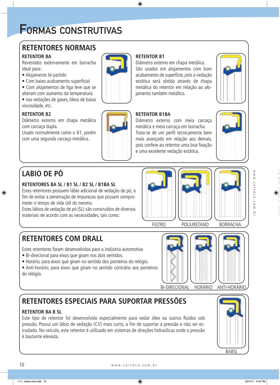 Usado normalmente como o B1, porém com uma segunda carcaça metálica. RETENTOR B1 Diâmetro externo em chapa metálica.