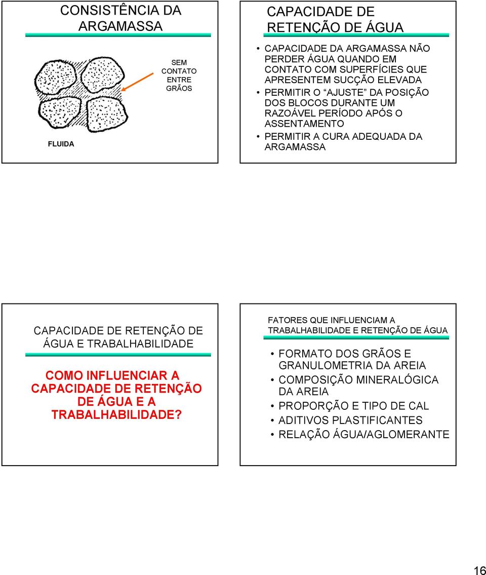 CAPACIDADE DE RETENÇÃO DE ÁGUA E TRABALHABILIDADE COMO INFLUENCIAR A CAPACIDADE DE RETENÇÃO DE ÁGUA E A TRABALHABILIDADE?