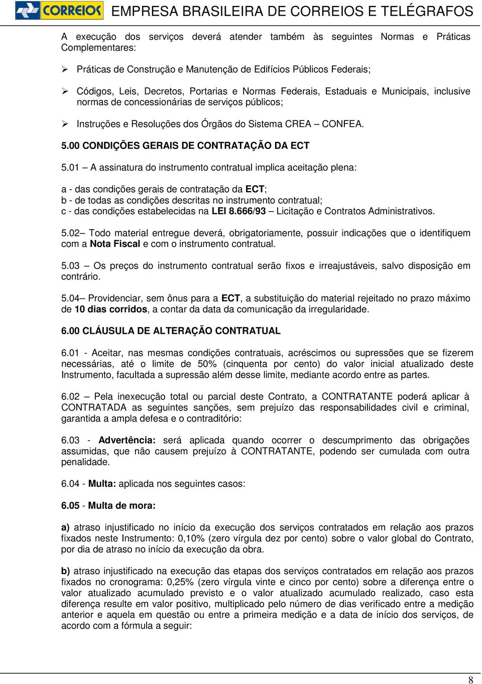 00 CONDIÇÕES GERAIS DE CONTRATAÇÃO DA ECT 5.