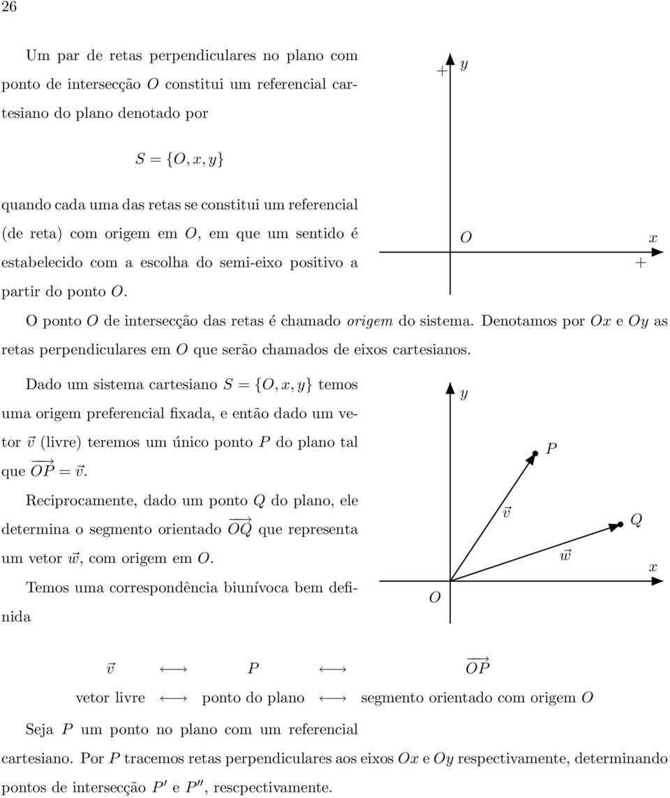 Denotamos por O e O as retas perpendiculares em O que serão chamados de eios cartesianos.