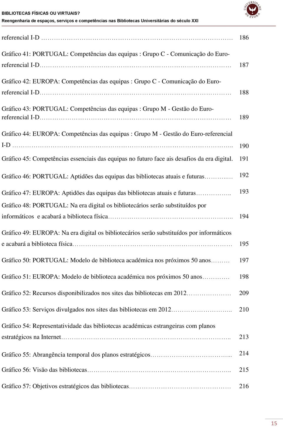 Euro-referencial I-D.. 190 Gráfico 45: Competências essenciais das equipas no futuro face ais desafios da era digital. 191 Gráfico 46: PORTUGAL: Aptidões das equipas das bibliotecas atuais e futuras.