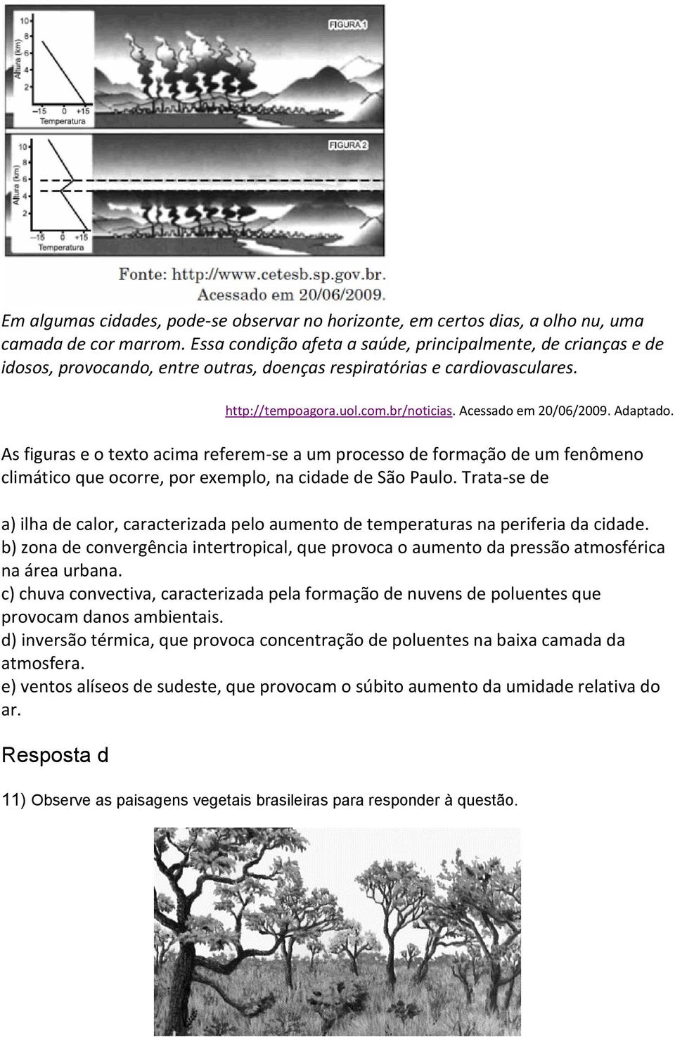 Adaptado. As figuras e o texto acima referem-se a um processo de formação de um fenômeno climático que ocorre, por exemplo, na cidade de São Paulo.