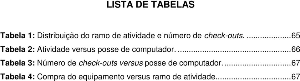 ...65 Tabela 2: Atividade versus posse de computador.