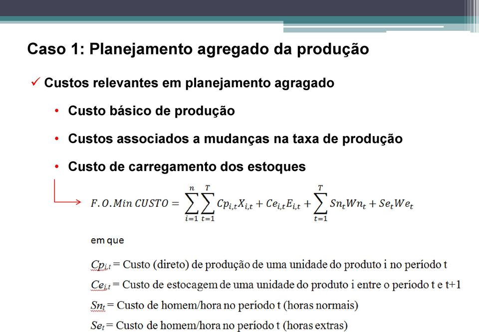 Custo básico de produção Custos associados a