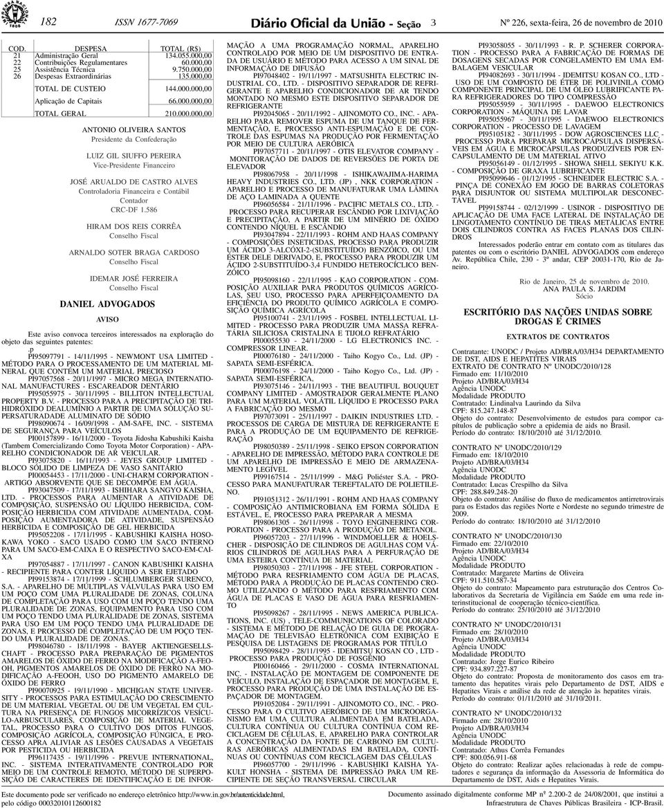 586 HIRAM DOS REIS CORRÊA Conselho Fiscal ARNALDO SOTER BRAGA CARDOSO Conselho Fiscal IDEMAR JOSÉ FERREIRA Conselho Fiscal DANIEL ADVOGADOS AV I S O Este aviso convoca terceiros interessados na