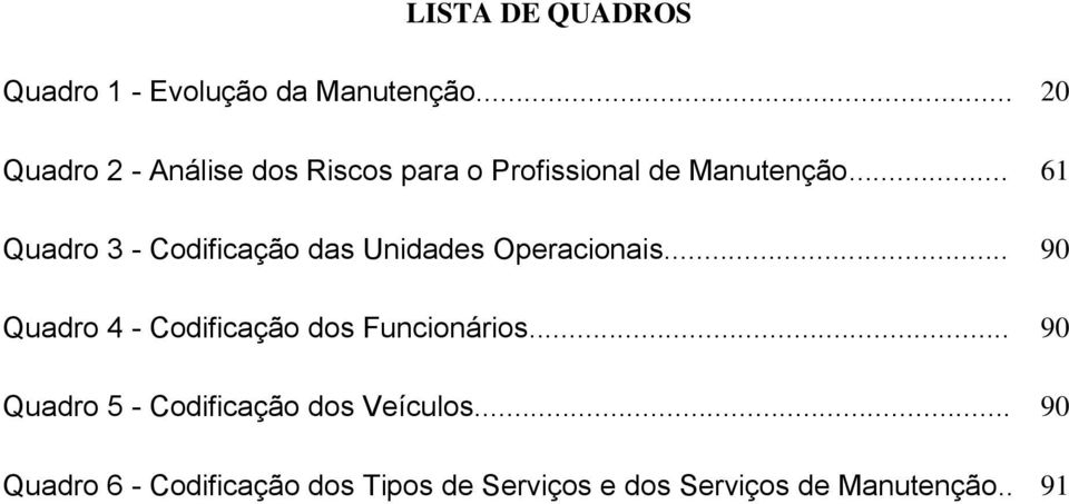 .. 61 Quadro 3 - Codificação das Unidades Operacionais.