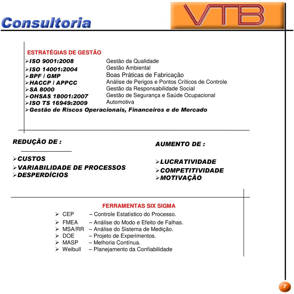 e de Mercado REDUÇÃO DE : CUSTOS VARIABILIDADE DE PROCESSOS DESPERDÍCIOS AUMENTO DE : LUCRATIVIDADE COMPETITIVIDADE MOTIVAÇÃO FERRAMENTAS SIX SIGMA CEP Controle Estatístico do