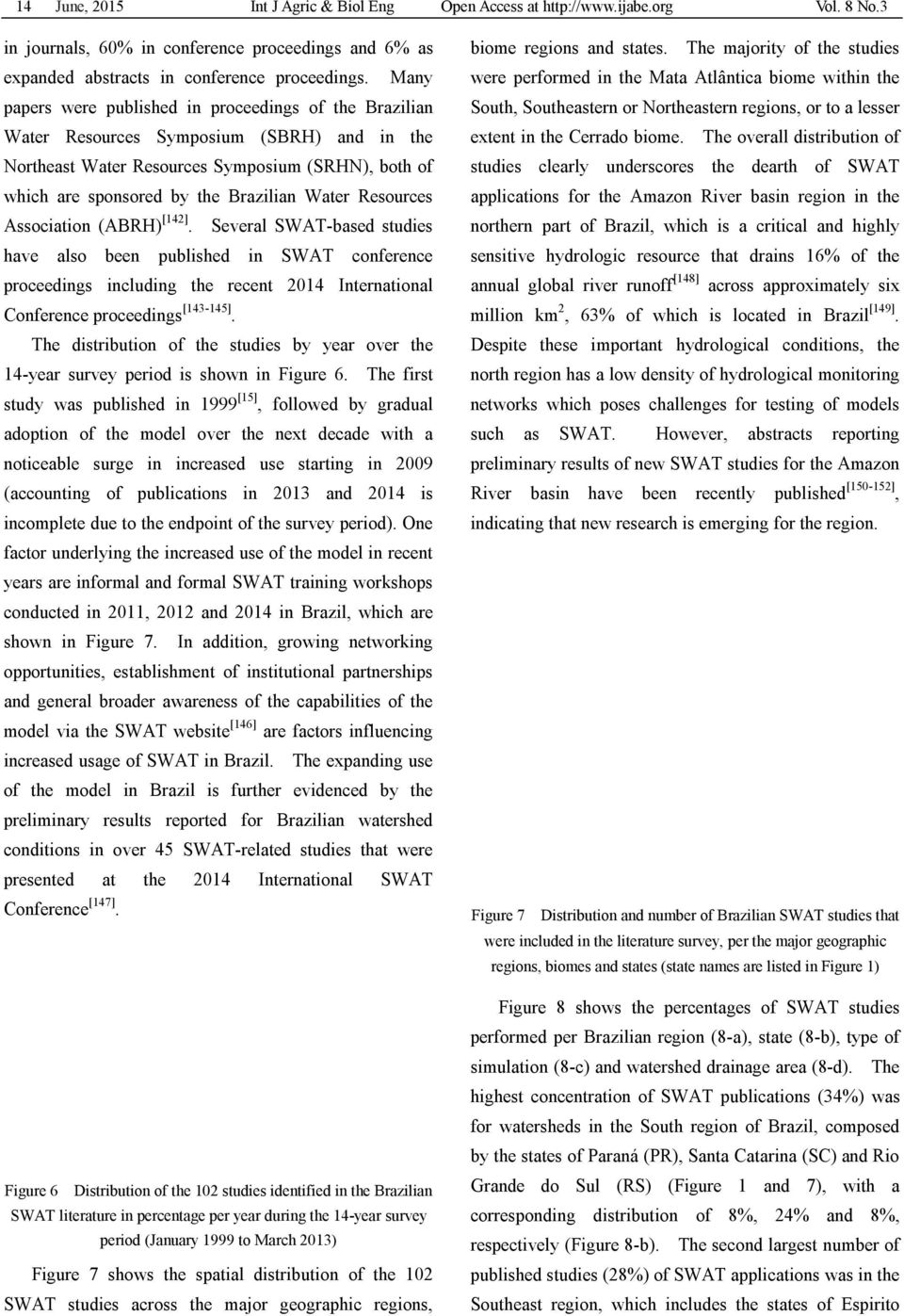 Resources Association (ABRH) [142]. Several SWAT-based studies have also been published in SWAT conference proceedings including the recent 2014 International Conference proceedings [143-145].