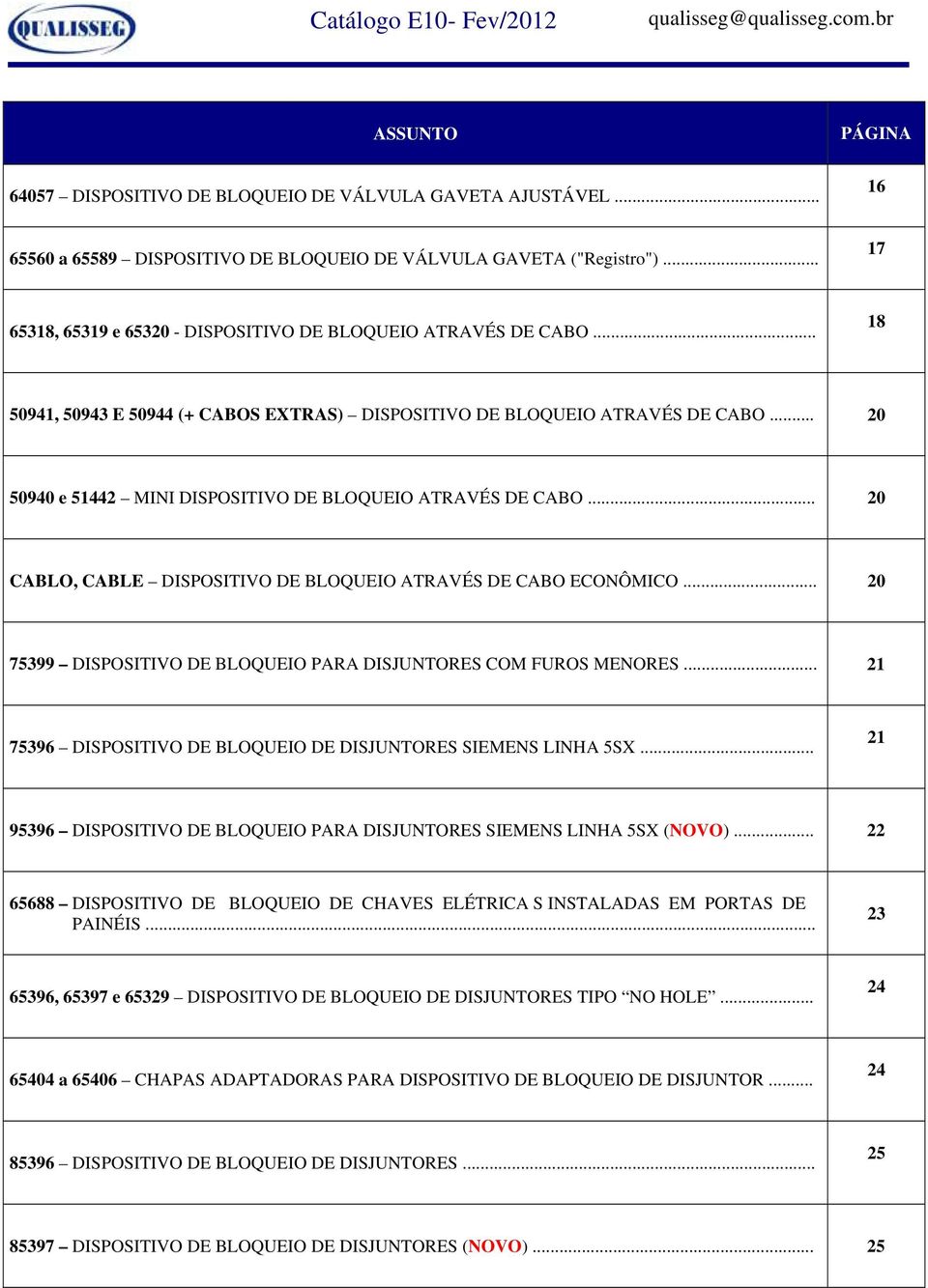 .. 20 50940 e 51442 MINI DISPOSITIVO DE BLOQUEIO ATRAVÉS DE CABO... 20 CABLO, CABLE DISPOSITIVO DE BLOQUEIO ATRAVÉS DE CABO ECONÔMICO.