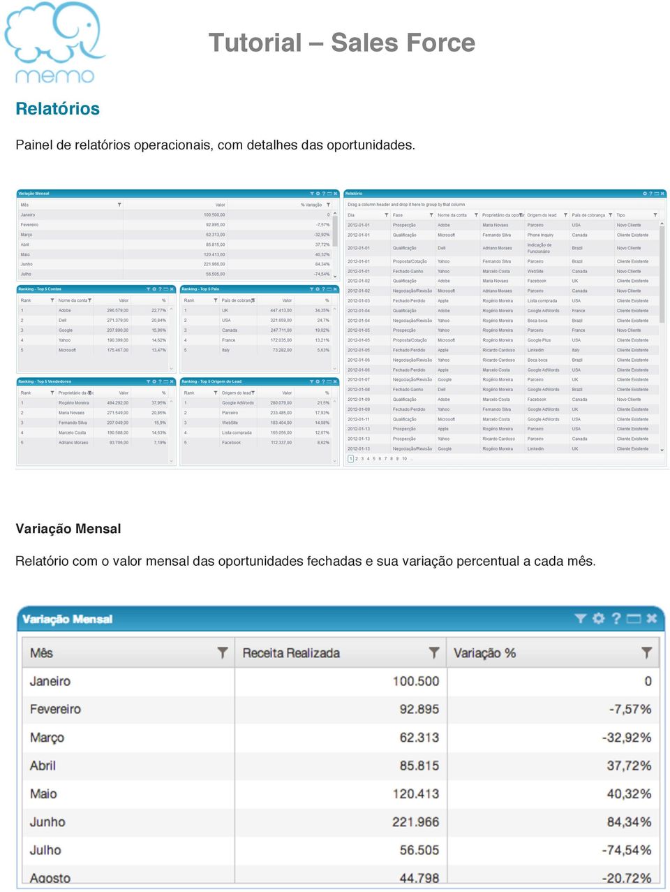 Variação Mensal Relatório com o valor mensal