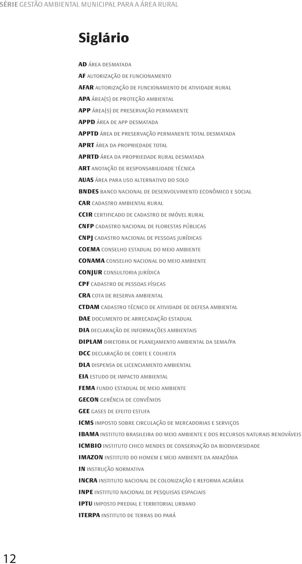 anotação de responsabilidade técnica AUAS área para uso alternativo do solo BNDES banco nacional de desenvolvimento econômico e social CAR cadastro ambiental rural CCIR certificado de cadastro de