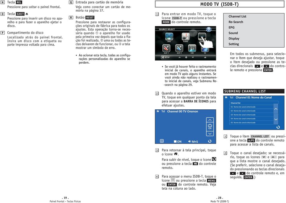 Q R Entrada para cartão de memória Veja como conectar um cartão de memória na página 37. Botão RESET Pressione para restaurar as configurações originais de fábrica para todos os ajustes.