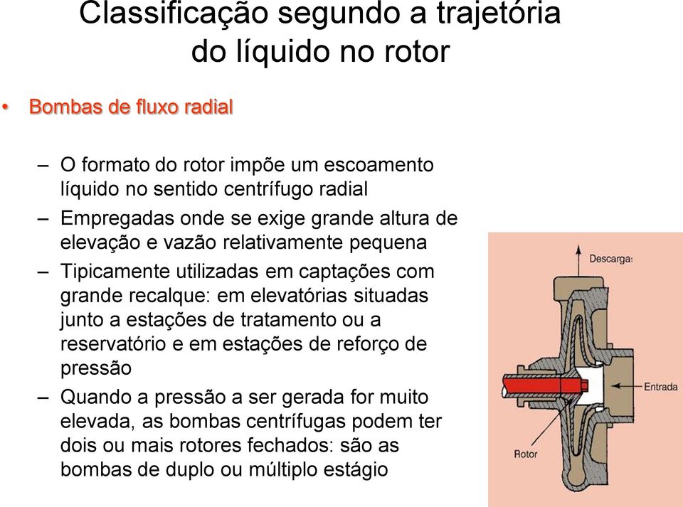 grande recalque: em elevatórias situadas junto a estações de tratamento ou a reservatório e em estações de reforço de pressão Quando a