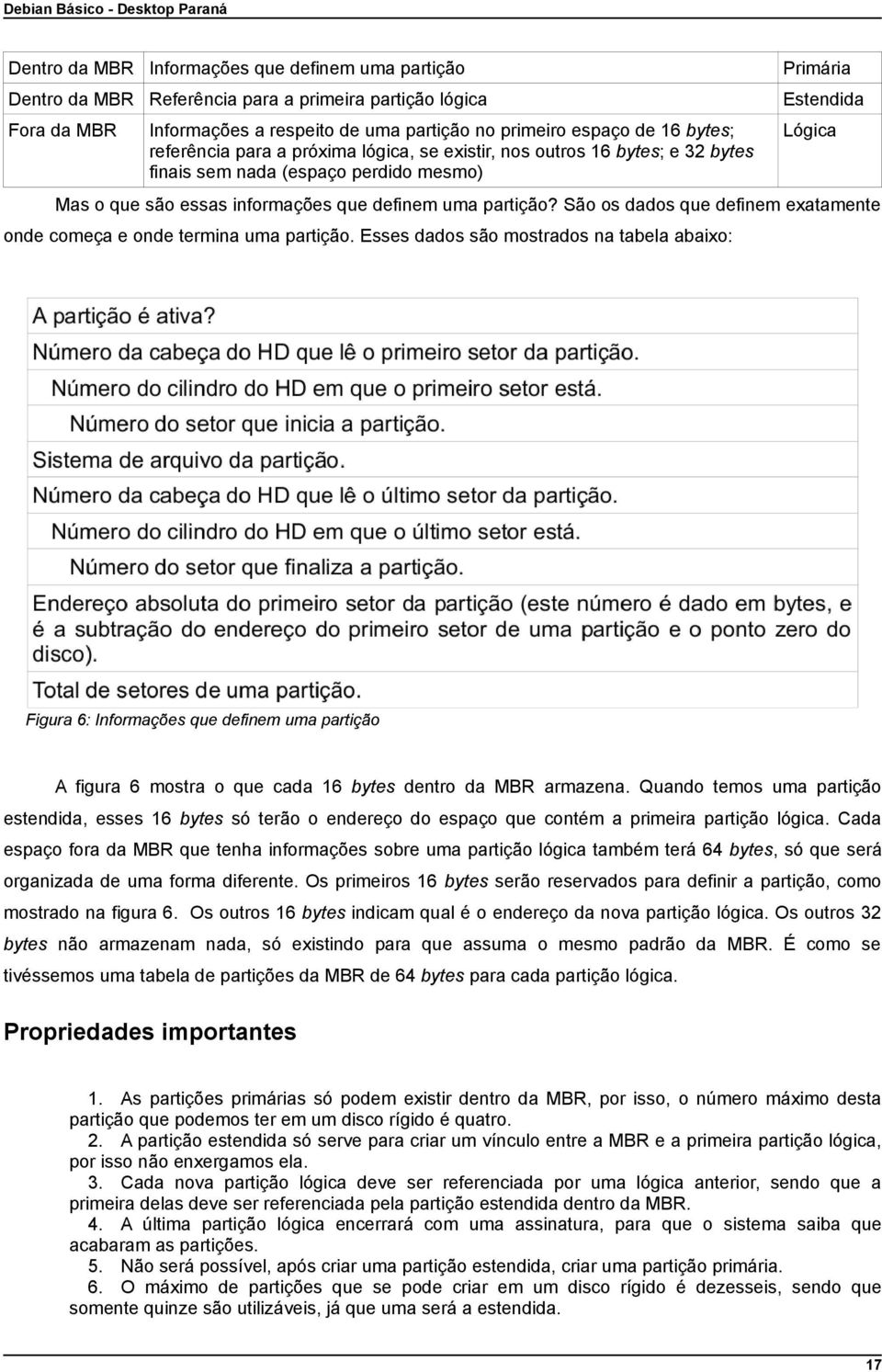 São os dados que definem exatamente onde começa e onde termina uma partição.