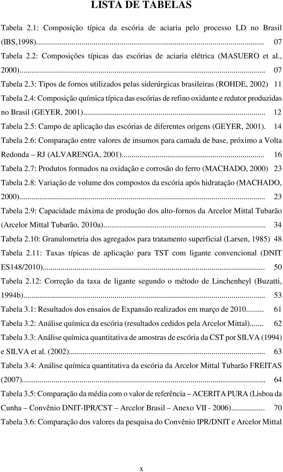 4: Composição química típica das escórias de refino oxidante e redutor produzidas no Brasil (GEYER, 2001)... 12 Tabela 2.5: Campo de aplicação das escórias de diferentes origens (GEYER, 2001).