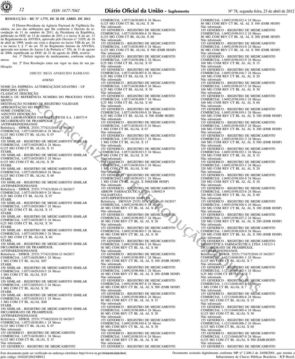 16 de abril de 1999, tendo em vista o disposto no inciso VIII do art 16 e no inciso I, 1º do art 55 do Regimento Interno da ANVISA, aprovado nos termos do Anexo I da Portaria nº 354, de 11 de agosto