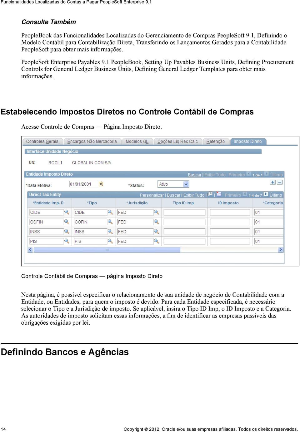 1 PeopleBook, Setting Up Payables Business Units, Defining Procurement Controls for General Ledger Business Units, Defining General Ledger Templates para obter mais informações.